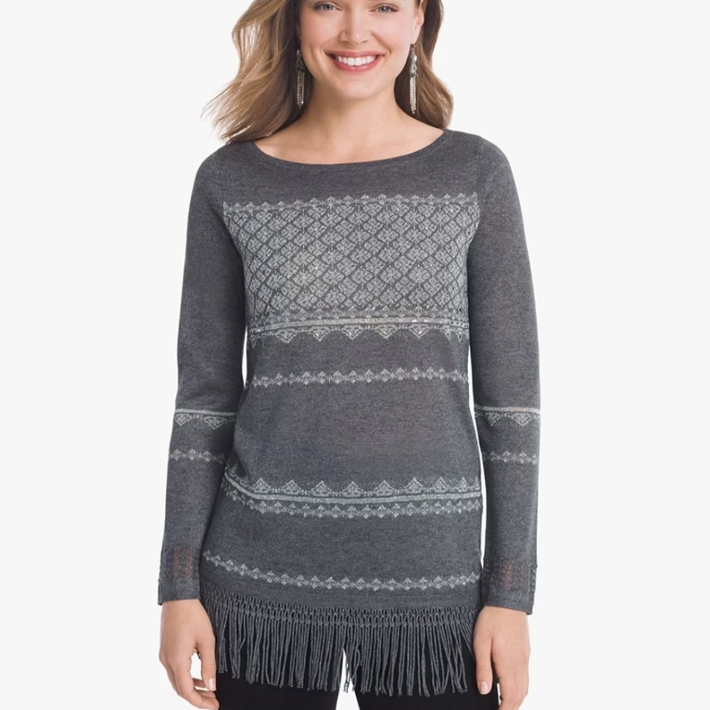 White House Black Market Embellished Fringe Tunic